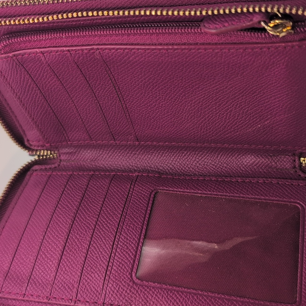 Coach Signature Zip Around Wallet in Black with Purple Trim - Picture 5 of 6